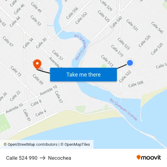 Calle 524 990 to Necochea map