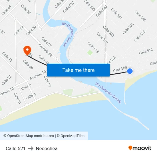 Calle 521 to Necochea map