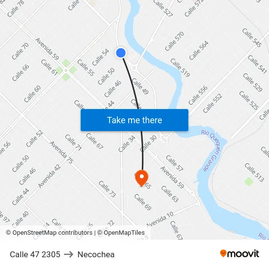 Calle 47 2305 to Necochea map