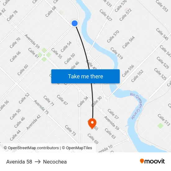 Avenida 58 to Necochea map