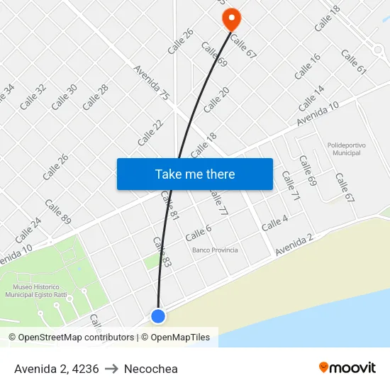 Avenida 2, 4236 to Necochea map