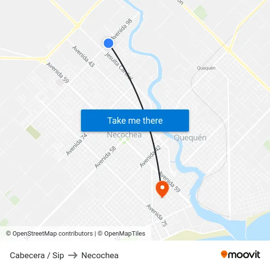 Cabecera / Sip to Necochea map