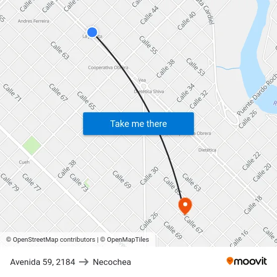 Avenida 59, 2184 to Necochea map