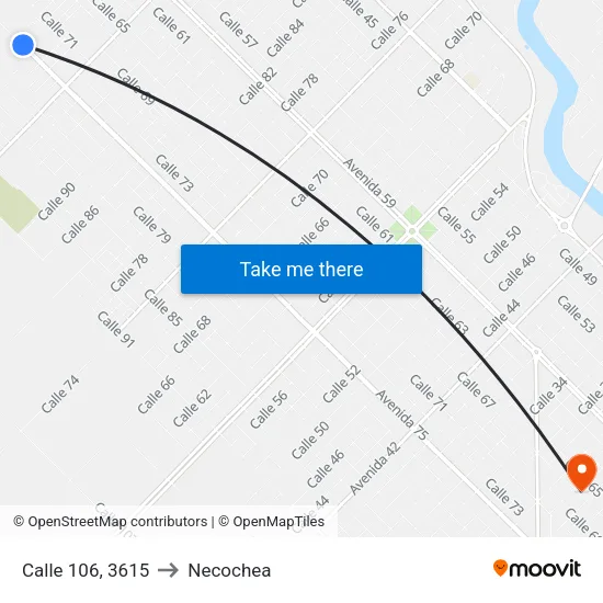 Calle 106, 3615 to Necochea map