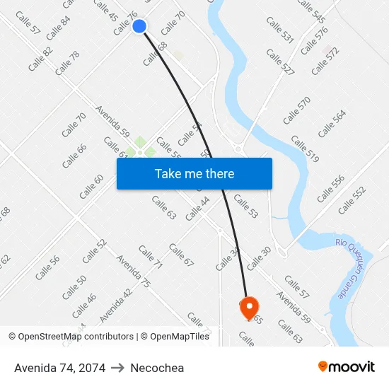 Avenida 74, 2074 to Necochea map