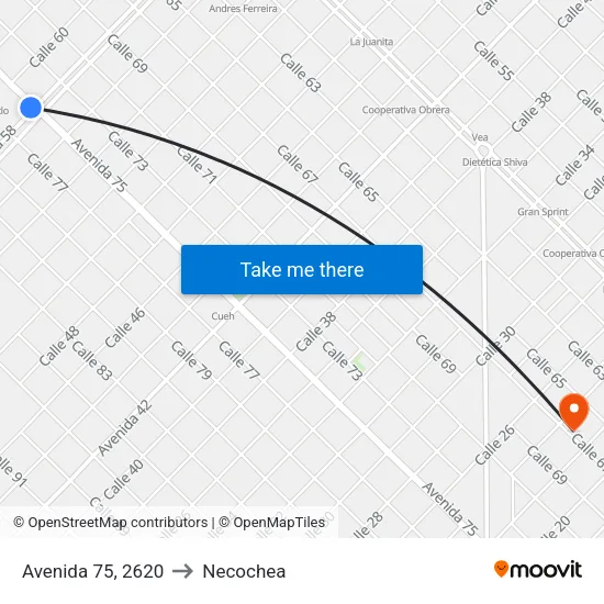 Avenida 75, 2620 to Necochea map