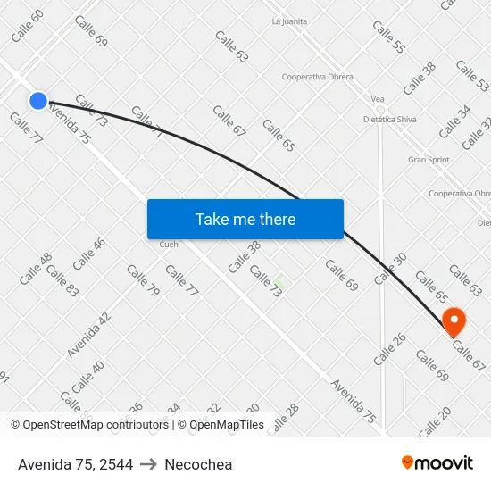 Avenida 75, 2544 to Necochea map