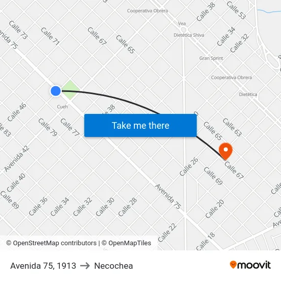 Avenida 75, 1913 to Necochea map