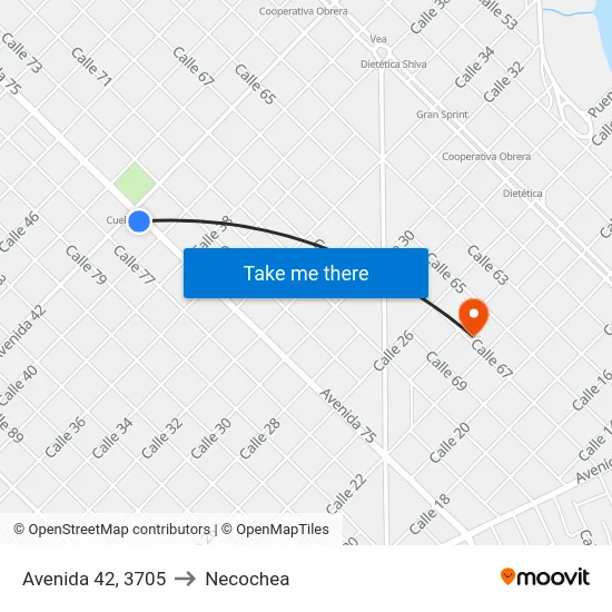 Avenida 42, 3705 to Necochea map