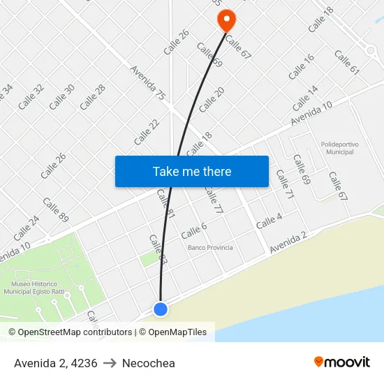 Avenida 2, 4236 to Necochea map