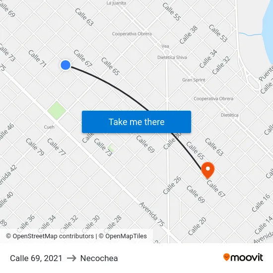 Calle 69, 2021 to Necochea map