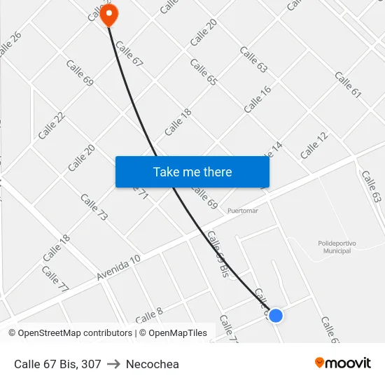 Calle 67 Bis, 307 to Necochea map