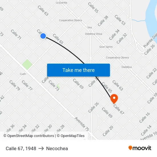 Calle 67, 1948 to Necochea map