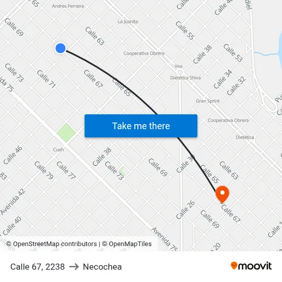 Calle 67, 2238 to Necochea map