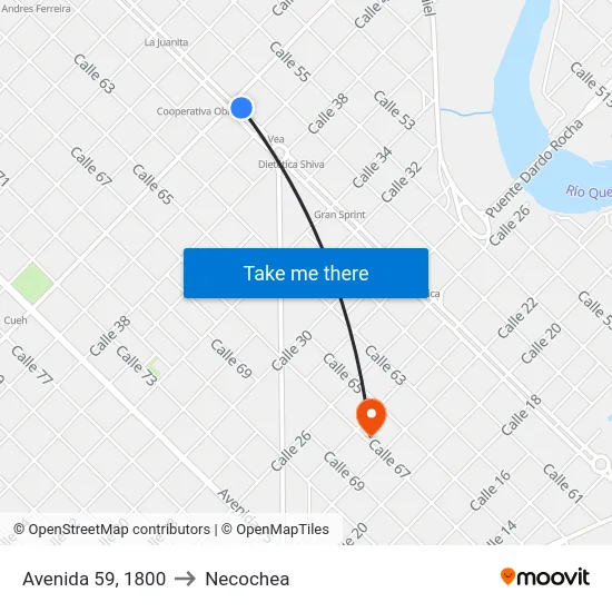 Avenida 59, 1800 to Necochea map