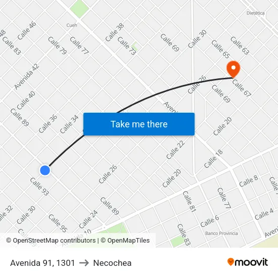 Avenida 91, 1301 to Necochea map