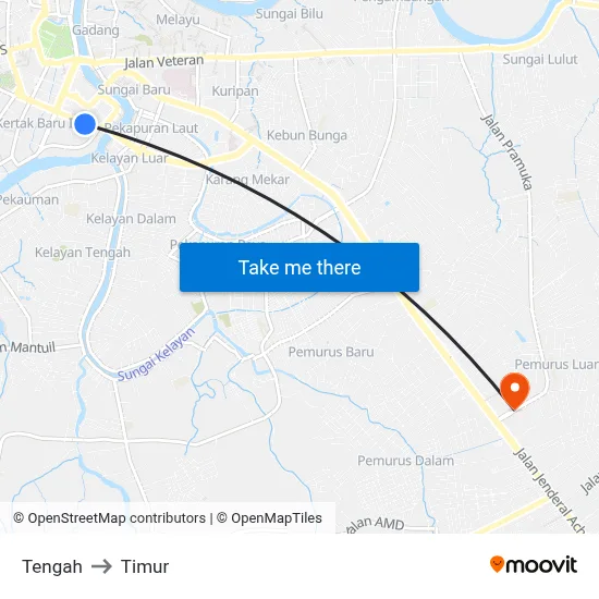 Tengah to Timur map