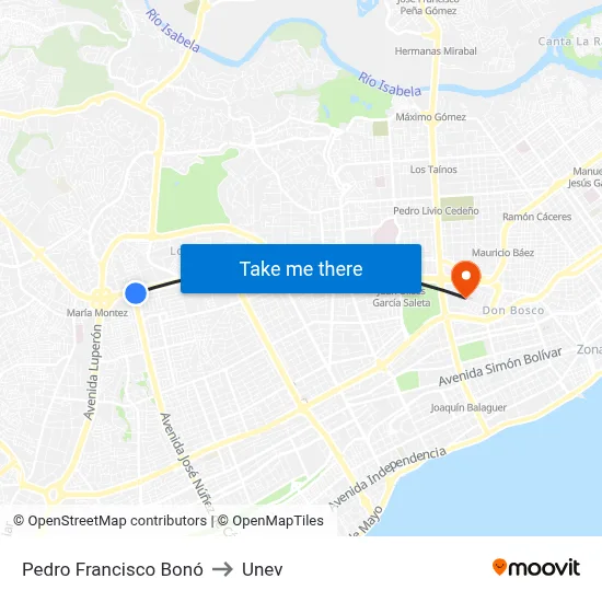 Pedro Francisco Bonó to Unev map