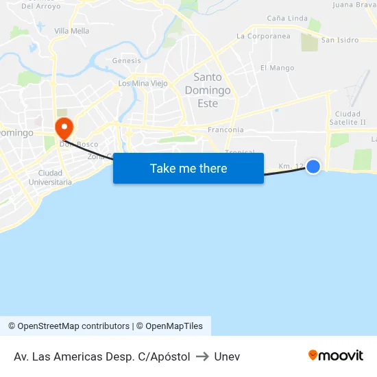 Av. Las Americas Desp. C/Apóstol to Unev map