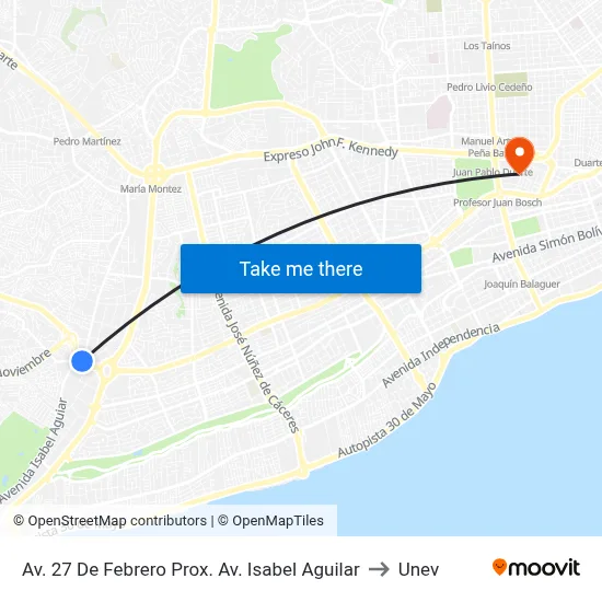 Av. 27 De Febrero Prox. Av. Isabel Aguilar to Unev map