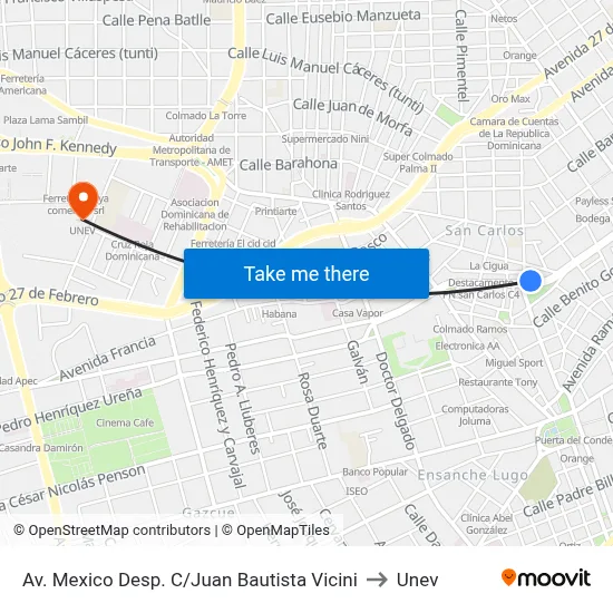 Av. Mexico Desp. C/Juan Bautista Vicini to Unev map
