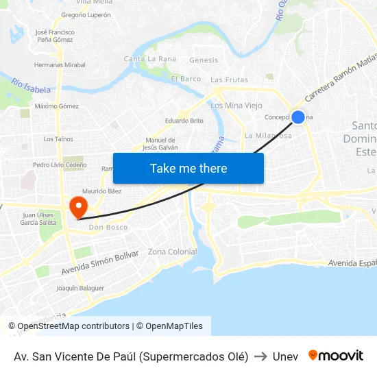 Av. San Vicente De Paúl (Supermercados Olé) to Unev map