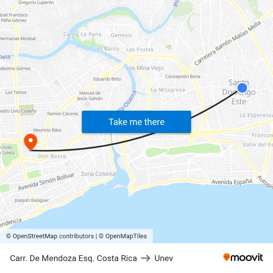 Carr. De Mendoza Esq. Costa Rica to Unev map