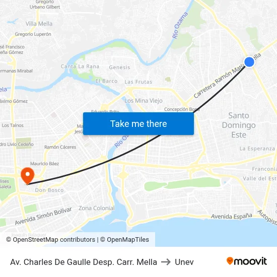 Av. Charles De Gaulle Desp. Carr. Mella to Unev map