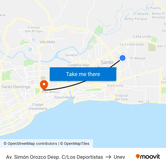 Av. Simón Orozco Desp. C/Los Deportistas to Unev map