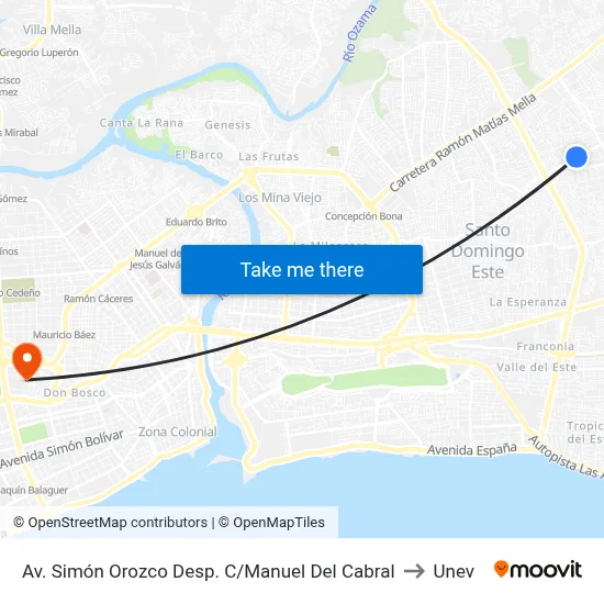Av. Simón Orozco Desp. C/Manuel Del Cabral to Unev map