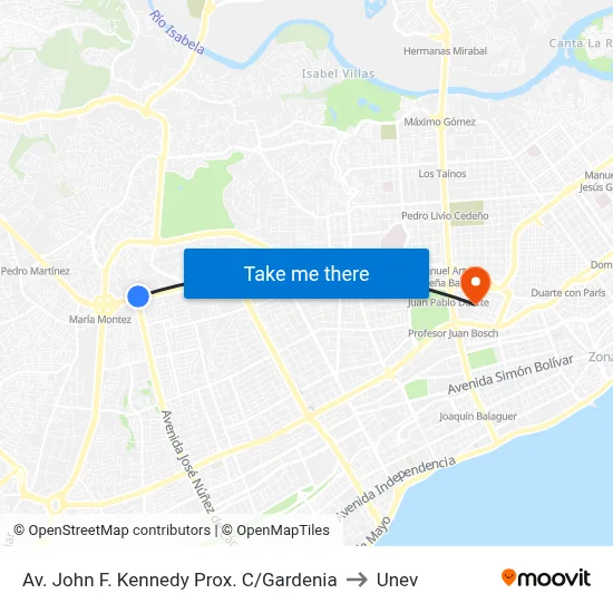 Av. John F. Kennedy Prox. C/Gardenia to Unev map