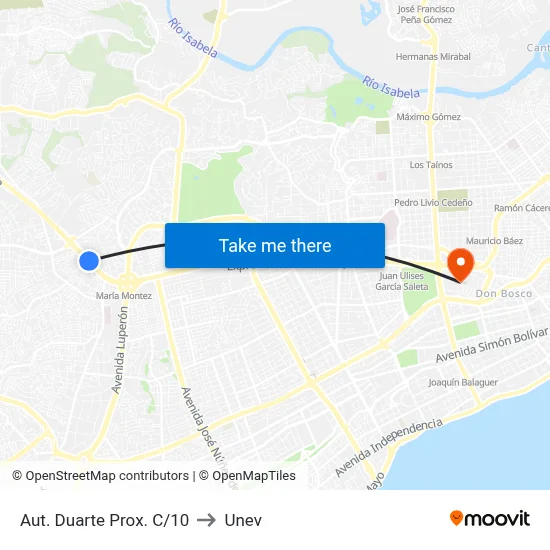 Aut. Duarte Prox. C/10 to Unev map