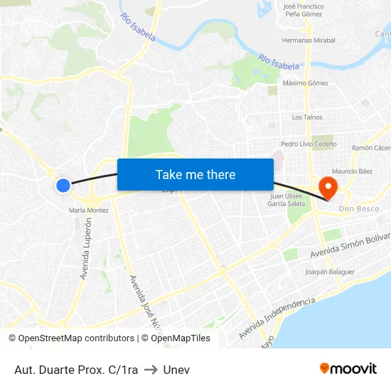 Aut. Duarte Prox. C/1ra to Unev map