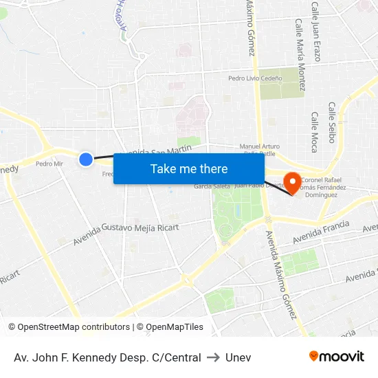 Av. John F. Kennedy Desp. C/Central to Unev map