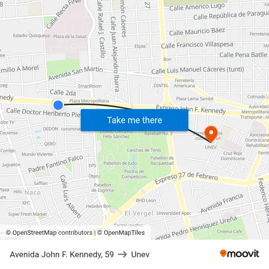 Avenida John F. Kennedy, 59 to Unev map