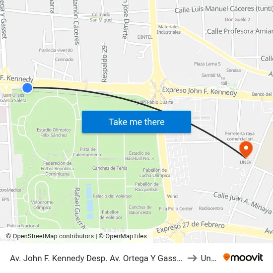 Av. John F. Kennedy Desp. Av. Ortega Y Gasset to Unev map