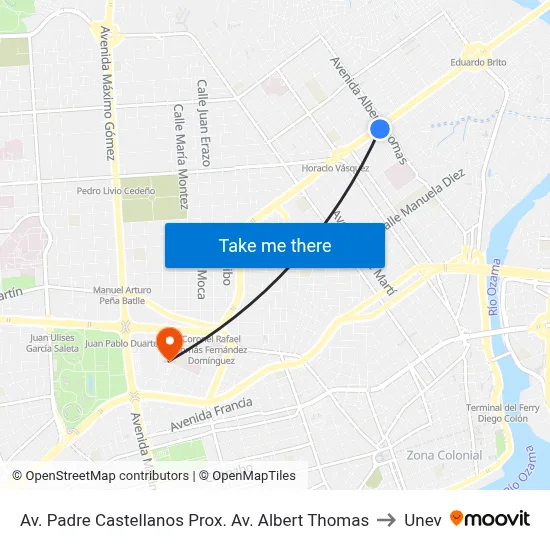 Av. Padre Castellanos Prox. Av. Albert Thomas to Unev map
