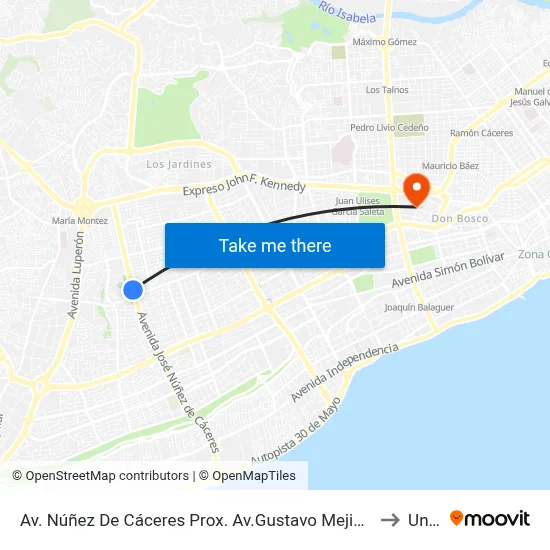 Av. Núñez De Cáceres Prox. Av.Gustavo Mejia Ricart to Unev map