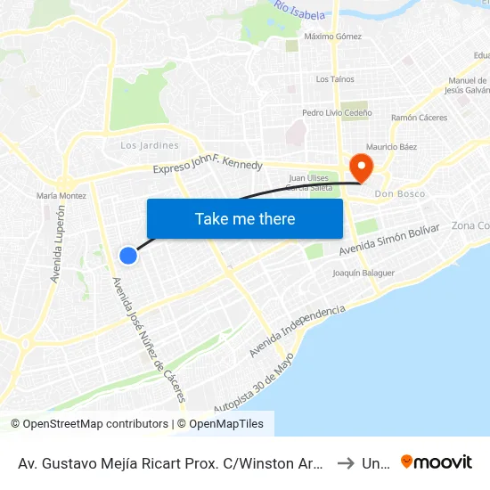 Av. Gustavo Mejía Ricart Prox. C/Winston Arnaud to Unev map