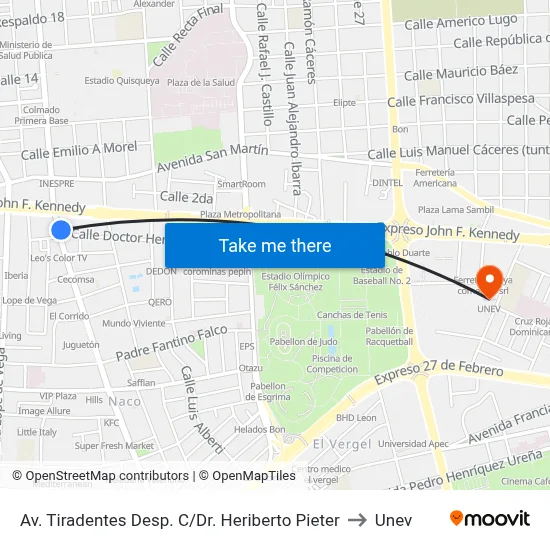 Av. Tiradentes Desp. C/Dr. Heriberto Pieter to Unev map