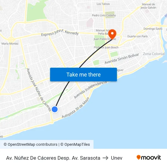 Av. Núñez De Cáceres Desp. Av. Sarasota to Unev map