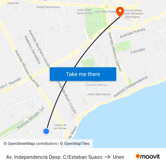 Av. Independencia Desp. C/Esteban Suazo to Unev map