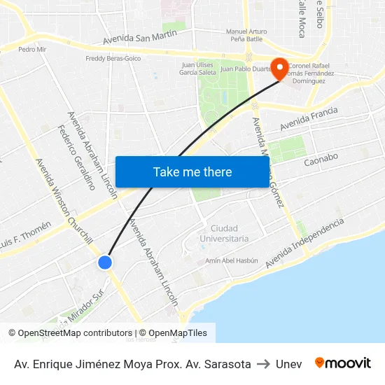 Av. Enrique Jiménez Moya Prox. Av. Sarasota to Unev map
