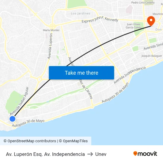 Av. Luperón Esq. Av. Independencia to Unev map