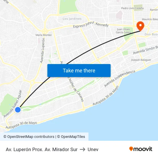 Av. Luperón Prox. Av. Mirador Sur to Unev map