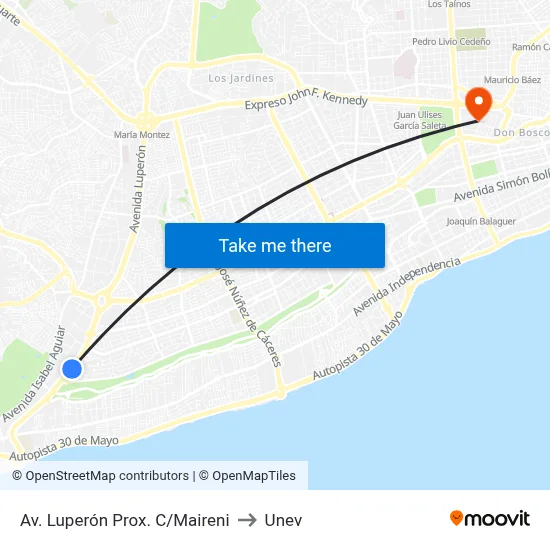 Av. Luperón Prox. C/Maireni to Unev map