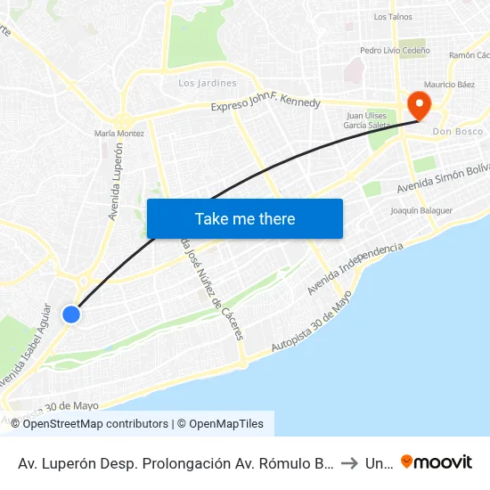Av. Luperón Desp. Prolongación Av. Rómulo Betancourt to Unev map