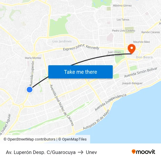 Av. Luperón Desp. C/Guarocuya to Unev map