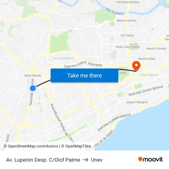 Av. Luperón Desp. C/Olof Palme to Unev map