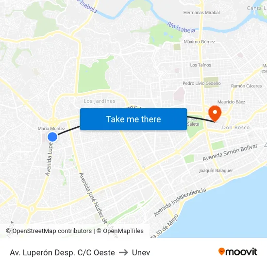 Av. Luperón Desp. C/C Oeste to Unev map